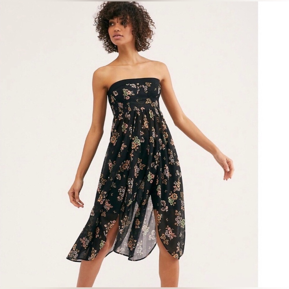 Free People Kitty Midi Dress Floral Strapless Dress Size Small - Picture 1 of 13